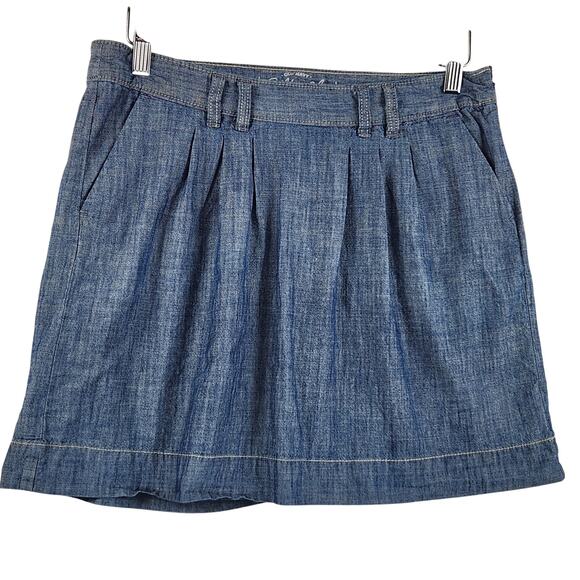 Old Navy Ultra Blue Skirt Women’s SZ 6 Blue Pleated Pockets Belt Loops Cotton - Picture 1 of 14